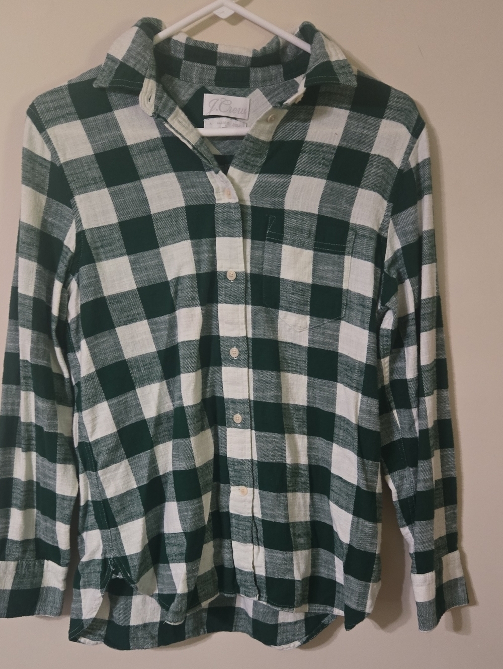 J. Crew Green and White Plaid Button-Down Shirt